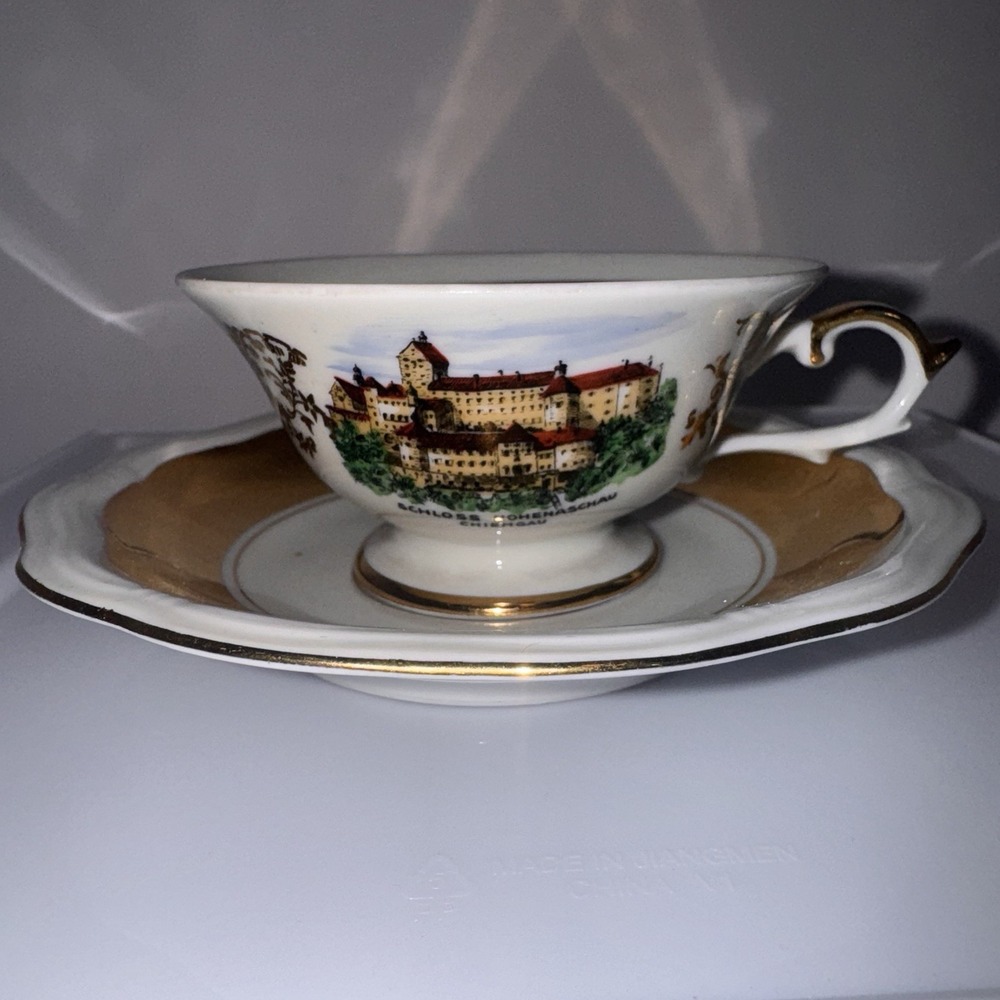 Zembsch‎ Bavaria Germany Demitasse Cup and Saucer With HOHENASCHAU CASTLE